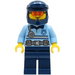 Police - City Officer Bright Light Blue Shirt with Silver Stripe, Badge, and Radio, Dark Blue Legs, Dark Blue Dirt Bike Helmet, Safety Glasses – ГРАДСКИ