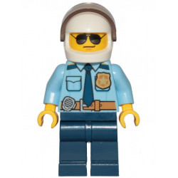 Police - City Officer Shirt with Dark Blue Tie and Gold Badge, Dark Tan Belt with Radio, Dark Blue Legs, White Helmet, Sunglasses – ГРАДСКИ