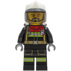 Fire - Male, Black Jacket and Legs with Reflective Stripes and Red Collar, White Fire Helmet, Trans-Brown Visor, Black Beard – ГРАДСКИ