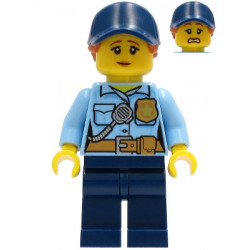 Police - City Officer Female, Bright Light Blue Shirt with Badge and Radio, Dark Blue Legs, Dark Blue Cap with Dark Orange Ponytail, Pensive Smile – ГРАДСКИ