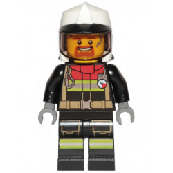 Fire - Male, Black Jacket and Legs with Reflective Stripes and Red Collar, White Fire Helmet, Trans-Brown Visor, Dark Orange Goatee – ГРАДСКИ