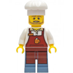 Baker - Male, Reddish Brown Apron with Cup and Name Tag, Sand Blue Legs, White Chef Toque – ГРАДСКИ