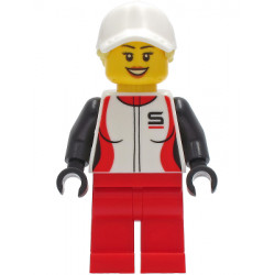 Woman - Red and White Racing Jacket, Red Legs, White Cap with Bright Light Yellow Ponytail Hair – ГРАДСКИ
