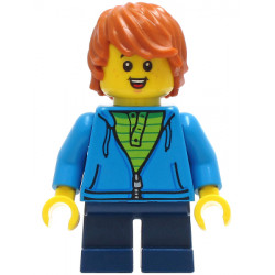 Child - Boy, Dark Azure Hoodie, Dark Blue Short Legs, Dark Orange Tousled Hair, Freckles, Smile with Teeth and Tongue – ГРАДСКИ