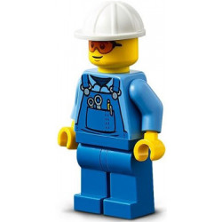 Roadwork Truck Driver - Male, Blue Overalls over Medium Blue Shirt, Blue Legs, White Construction Helmet, Safety Glasses, Back Print – ГРАДСКИ