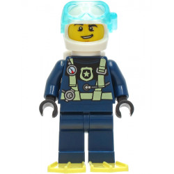 Police - City Officer Dark Blue Diving Suit with Bright Light Yellow Harness, White Helmet, White Air Tanks, Bright Light Yellow Flippers – ГРАДСКИ