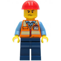 Construction Worker - Male, Orange Safety Vest with Reflective Stripes, Dark Blue Legs, Red Construction Helmet, Sweat Drops – ГРАДСКИ