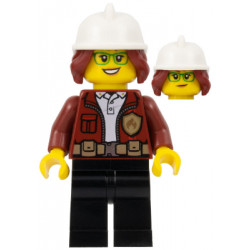 Fire Chief, Female - Freya McCloud, Dark Red Jacket, Black Legs, White Fire Helmet, Open Mouth Smile / Lopsided Grin Pattern – ГРАДСКИ
