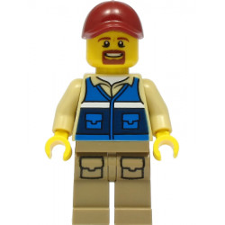 Wildlife Rescue Worker - Male, Dark Red Cap, Blue Vest with 'RESCUE' Pattern on Back, Dark Tan Legs with Pockets, Beard – ГРАДСКИ