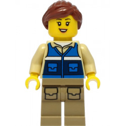 Wildlife Rescue Worker - Female, Blue Vest with 'RESCUE' Pattern on Back, Dark Tan Legs with Pockets, Reddish Brown Hair – ГРАДСКИ