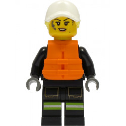 Fire - Female, Black Jacket and Legs with Reflective Stripes and Red Collar, White Cap with Bright Light Yellow Ponytail Hair, Orange Life Jacket, Dark Bluish Gray Splotches – ГРАДСКИ