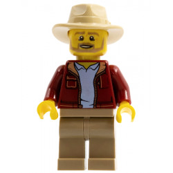 Man, Dark Red Jacket with Bright Light Blue Shirt, Dark Tan Legs, Tan Fedora Hat, Beard (Larry Jones, Adventurer) – ГРАДСКИ