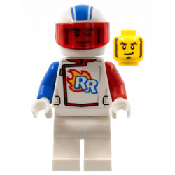Rocket Racer - Stuntz Driver, White Jumpsuit with Blue and Red Arms, White Helmet, Trans-Red Visor – ГРАДСКИ