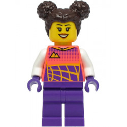 Stuntz Driver - Female, Coral Racing Shirt with White Arms, Dark Purple Legs, Dark Brown Hair with Buns – ГРАДСКИ