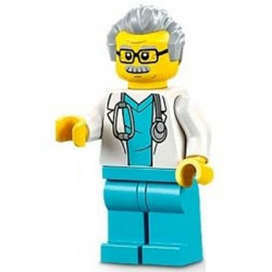 Doctor - Male, White Lab Coat with Stethoscope, Medium Azure Scrubs, Light Bluish Gray Hair, Glasses – ГРАДСКИ