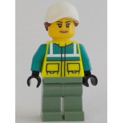 Ambulance Driver - Female, Dark Turquoise and Neon Yellow Safety Vest, Sand Green Legs, White Cap with Reddish Brown Ponytail Hair – ГРАДСКИ