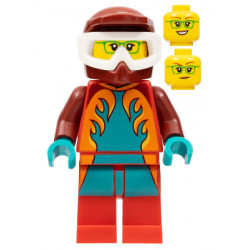 Freya McCloud - Stuntz Driver, Dark Red Jumpsuit with Dark Turquoise and Orange Flames, Red Legs, Dark Red Dirt Bike Helmet, White Goggles – ГРАДСКИ