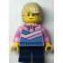 Bright Pink Hoodie, Medium Blue and White Diagonal Stripes, Dark Blue Short Legs, Tan Hair, Freckles, Smile – ГРАДСКИ