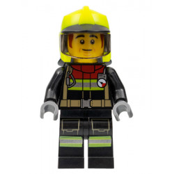 Fire - Male, Black Jacket and Legs with Reflective Stripes and Red Collar, Neon Yellow Fire Helmet, Trans-Brown Visor, Dark Orange Sideburns (Bob) – ГРАДСКИ