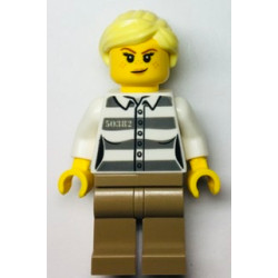 Police - Jail Prisoner 50382 Prison Stripes, Female, Dark Tan Legs, Smirk with Peach Lips, and Bright Light Yellow Ponytail – ГРАДСКИ