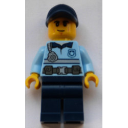 Police - City Officer Bright Light Blue Shirt with Silver Stripe, Badge, and Radio, Dark Blue Legs, Dark Blue Cap, Smirk – ГРАДСКИ
