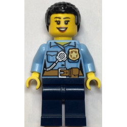 Police - City Officer Female, Bright Light Blue Shirt with Badge and Radio, Dark Blue Legs, Short Black Curly Hair – ГРАДСКИ