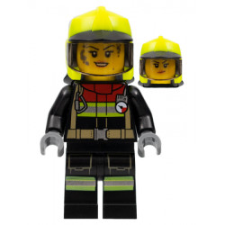 Fire - Female, Black Jacket and Legs with Reflective Stripes and Red Collar, Neon Yellow Fire Helmet, Trans-Brown Visor, Dark Bluish Gray Splotches – ГРАДСКИ