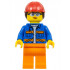 Construction Worker - Female, Blue Jacket with Diagonal Lower Pockets and Orange Stripes, Orange Legs, Red Construction Helmet with Dark Brown Ponytail Hair, Glasses – ГРАДСКИ