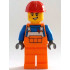 Construction Worker - Male, Orange Overalls with Reflective Stripe and Buckles over Blue Shirt, Orange Legs, Red Construction Helmet, Lopsided Smile – ГРАДСКИ