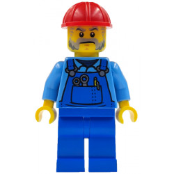 Mechanic - Male, Blue Overalls over Medium Blue Shirt, Blue Legs, Red Construction Helmet, Beard, Back Print – ГРАДСКИ