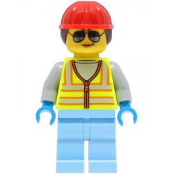Space Engineer - Female, Neon Yellow Safety Vest, Bright Light Blue Legs, Red Construction Helmet with Dark Brown Ponytail Hair, Sunglasses – ГРАДСКИ