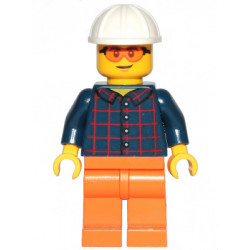 Construction Worker - Male, Dark Blue Plaid Button Shirt, Orange Legs, White Construction Helmet, Safety Glasses – ГРАДСКИ