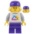 Electric Scooter Rider - Female, White Shirt with Mountains Logo, Dark Purple Medium Legs, Dark Purple Bicycle Helmet with Bright Light Yellow Hair, Freckles – ГРАДСКИ