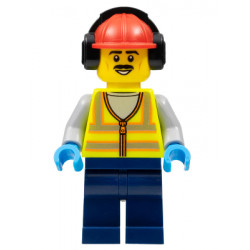Stuntz Crew - Male, Neon Yellow Safety Vest, Dark Blue Legs, Red Construction Helmet with Black Ear Protectors / Headphones – ГРАДСКИ