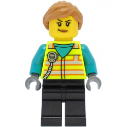 Train Driver - Female, Neon Yellow Safety Vest with Radio, Black Legs, Medium Nougat Ponytail Hair – ГРАДСКИ