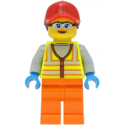 Reach Stacker Driver - Female, Neon Yellow Safety Vest, Orange Legs, Red Cap with Reddish Brown Ponytail – ГРАДСКИ