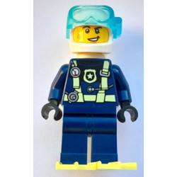 Police - City Officer Dark Blue Diving Suit with Bright Light Yellow Harness, Flippers, White Helmet and Air Tanks, Scuff Mark – ГРАДСКИ