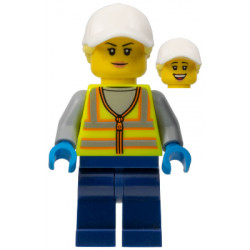 Forklift Driver - Female, Neon Yellow Safety Vest, Dark Blue Legs, White Cap with Bright Light Yellow Ponytail Hair – ГРАДСКИ