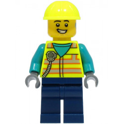 Utility Truck Driver - Male, Neon Yellow Safety Vest with Radio, Dark Blue Legs, Neon Yellow Construction Helmet, Hearing Aid – ГРАДСКИ
