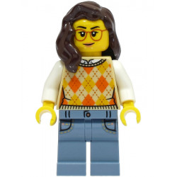 Passenger - Female, Tan Knit Argyle Sweater Vest, Sand Blue Legs with Pockets, Dark Brown Hair, Glasses – ГРАДСКИ
