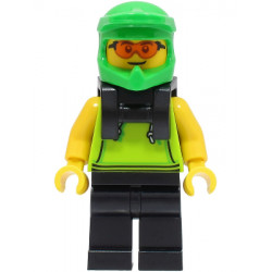 Food Delivery Cyclist - Male, Lime Hoodie, Black Legs, Bright Green Helmet, Neck Bracket, Safety Glasses – ГРАДСКИ