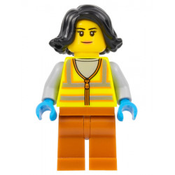 Recycling Worker - Female, Neon Yellow Safety Vest, Dark Orange Legs, Black Hair – ГРАДСКИ
