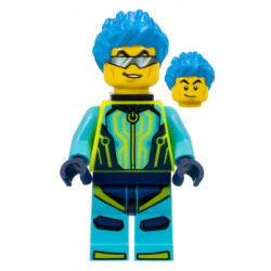 Stuntz Driver - Male, Medium Azure and Neon Yellow Jumpsuit, Dark Azure Spiked Hair, Black Neck Bracket – ГРАДСКИ