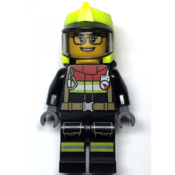 Fire - Female, Black Jacket and Legs with Reflective Stripes and Red Collar, Neon Yellow Fire Helmet, Trans-Brown Visor, Black Glasses – ГРАДСКИ