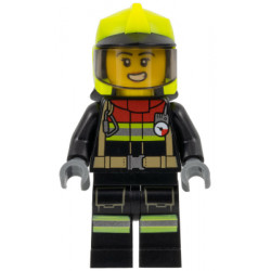 Fire - Female, Black Jacket and Legs with Reflective Stripes and Red Collar, Neon Yellow Fire Helmet, Trans-Brown Visor, Scared Open Mouth with Teeth – ГРАДСКИ