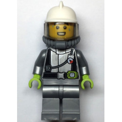 Fire - Male, Flat Silver Suit, White Fire Helmet, Trans-Brown Visor, Breathing Neck Gear with Blue Air Tanks – ГРАДСКИ