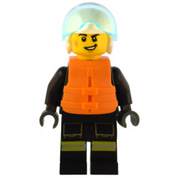Fire - Male, Black Jacket and Legs with Reflective Stripes and Red Collar, White Helmet, Trans-Light Blue Visor, Orange Life Jacket – ГРАДСКИ