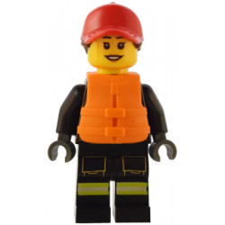 Fire - Female, Reflective Stripes with Utility Belt and Flashlight, Red Cap with Reddish Brown Ponytail, Orange Life Jacket – ГРАДСКИ