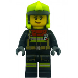 Fire - Female, Black Jacket and Legs with Reflective Stripes and Red Collar, Neon Yellow Fire Helmet, Right Raised Eyebrow, Medium Nougat Lips, Smirk – ГРАДСКИ