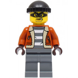 Police - City Bandit Crook Male, Dark Orange Jacket, Dark Bluish Gray Legs, Black Knit Cap – ГРАДСКИ